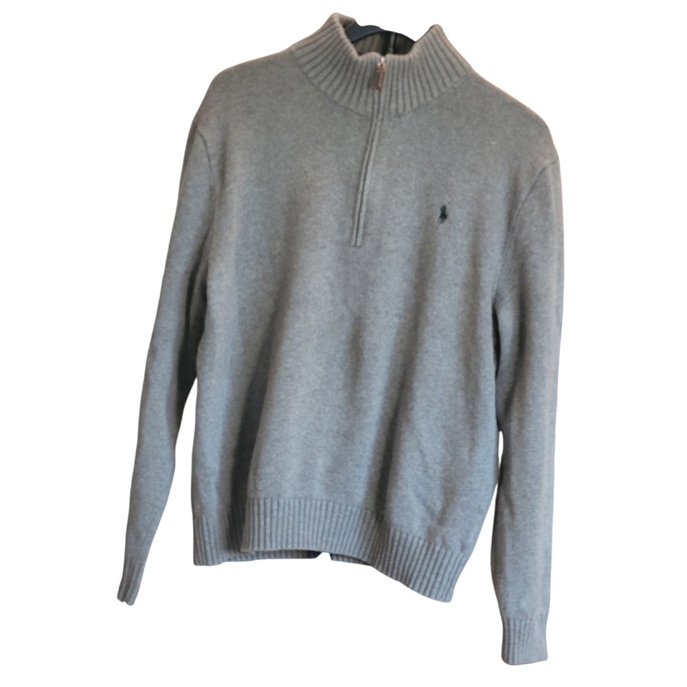 Polo Ralph Lauren Mens Heather Grey 100% Cotton Quarter Zip Sweater Large